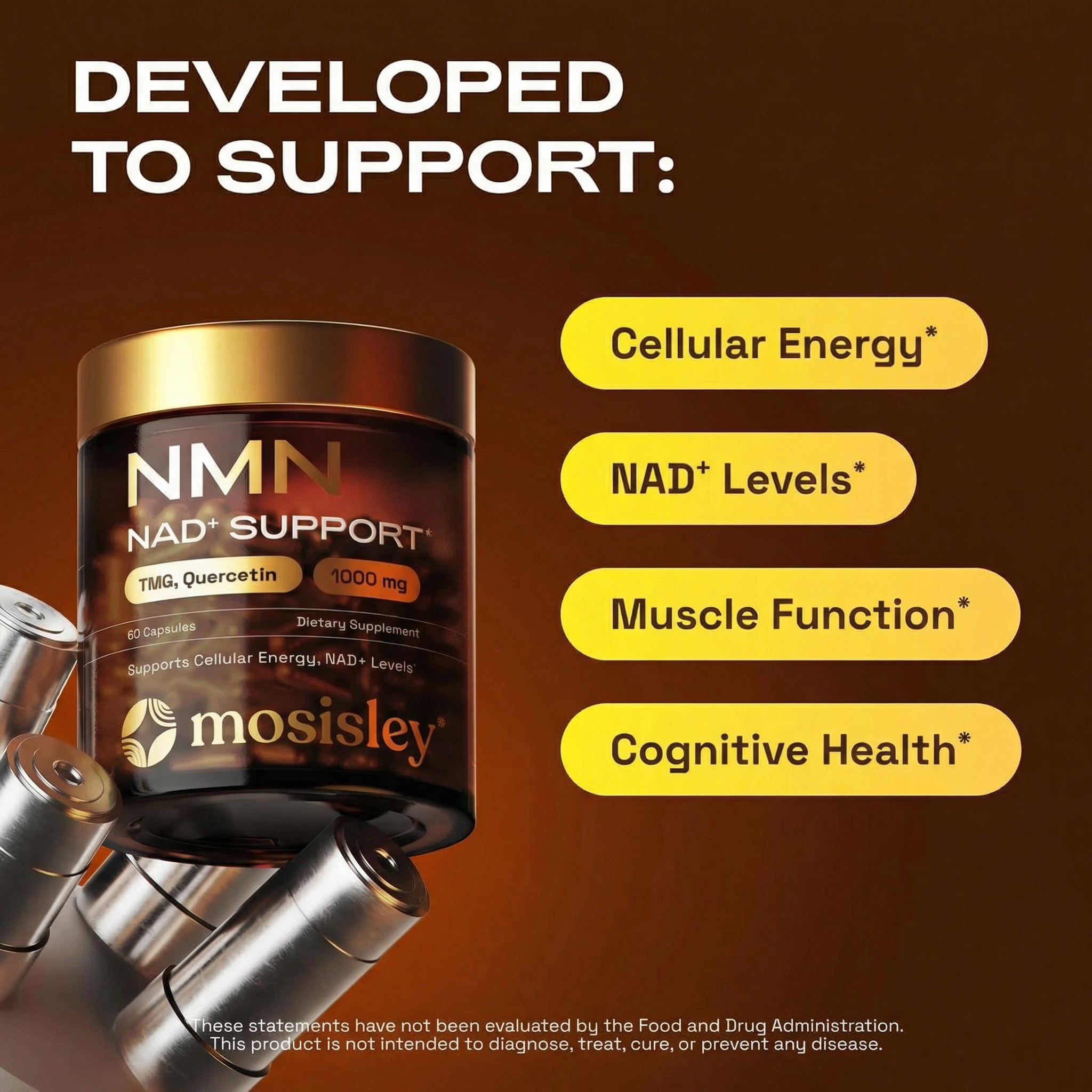 Mosisley® NMN Supplement, Quercetin, TMG, Resveratrol – Supports Cellular Energy & NAD+ Levels