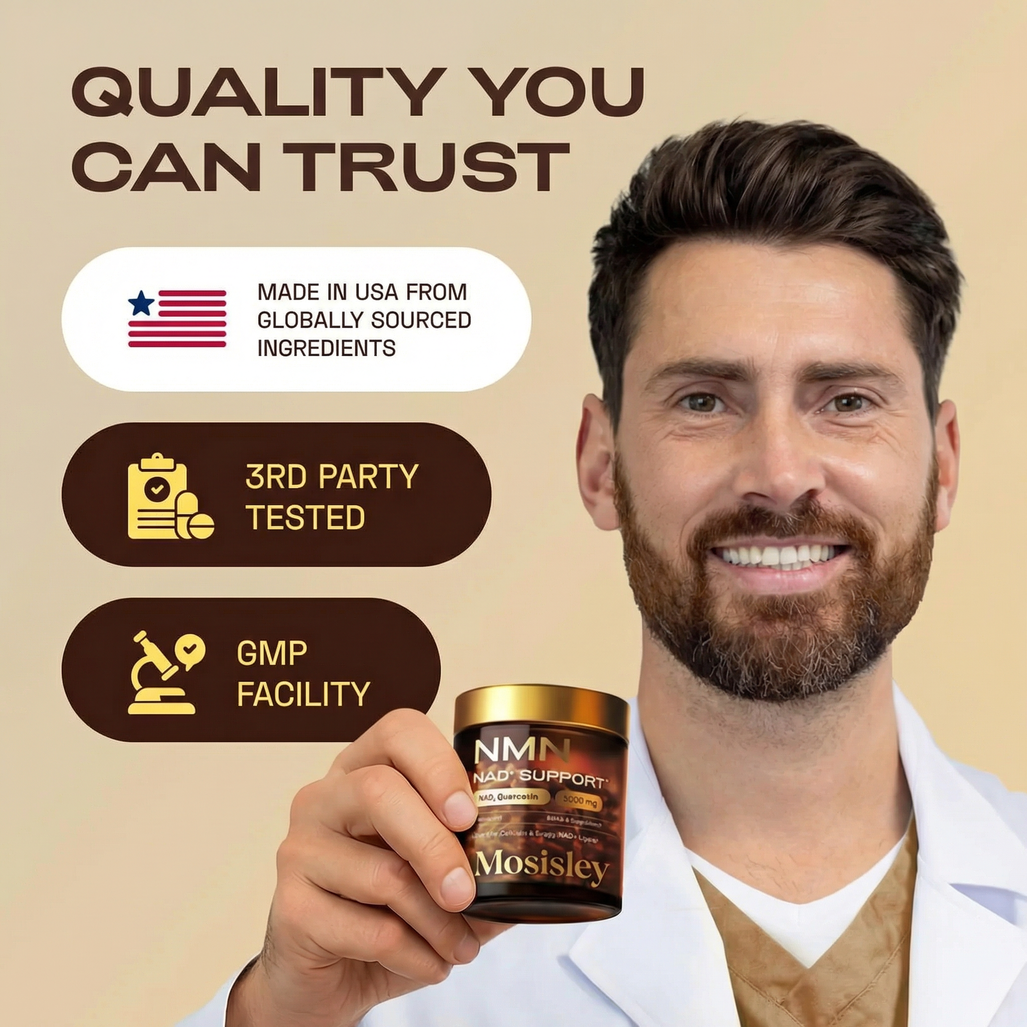 Mosisley® NMN Supplement, Quercetin, TMG, Resveratrol – Supports Cellular Energy & NAD+ Levels